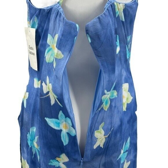 Vintage Hugo Buscati Victorias Secret 14 Wrap Sun Dress Maxi Floral Blue New - Picture 7 of 14